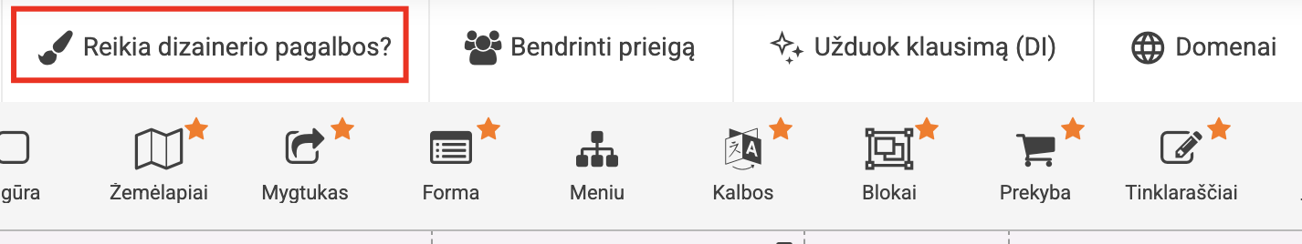 Reikia dizainerio pagalbos mygtukas svetainių kūrimo konstruktoriuje